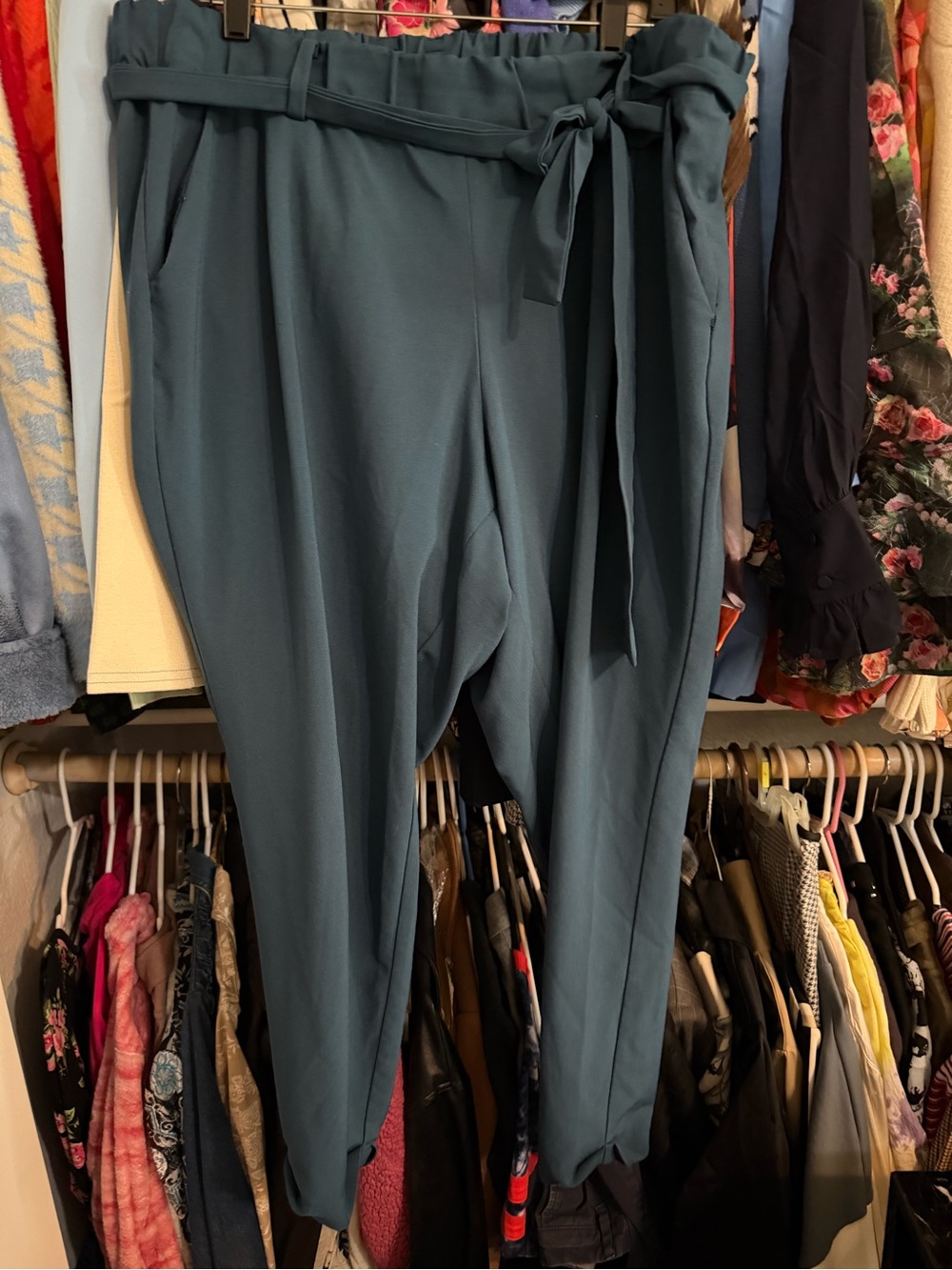 torrid Teal Paperbag Waist Ankle Pants with Tie Belt